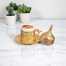 SÜS Lale Motifli Türk Kahvesi Fincanı ve Motifli Tabağı – Gövde, Porselen Fincan, Geleneksel Osmanlı Tasarım (Tek Parça) (Altın Sarısı)