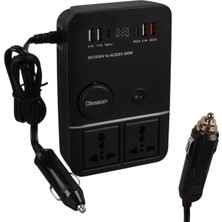 İsingir Shopping Olesson 1661 Dc 12-24V 200W Oto Araç Power Inverter 2x Çakmak Girişi - 2x Type-C - 4x USB - 2x 220V