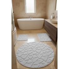 Çelebihome Beyaz Pamuk Banyo Paspası Makinede Yıkanabilir Kaymaz Taban Su Emici 3'lü Takım Banyo Paspası