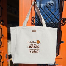 Bumudur Aksesuar Turuncu Basketbol Temalı Logo Eğlenceli ve Dinamik Baskılı Naturel Kanvas Bez Çanta Sap Beyaz Cırt Cırtlı Suluk Tutuculu - Küçük