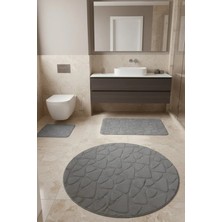Çelebihome Gri Pamuk Banyo Paspası Makinede Yıkanabilir Kaymaz Taban Su Emici 3'lü Takım Banyo Paspası
