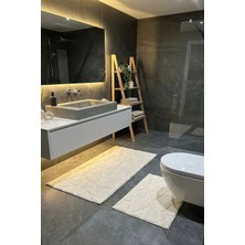 Çelebihome Beyaz Pamuk Banyo Paspası Makinede Yıkanabilir Kaymaz Taban Su Emici 2'li Takım Banyo Paspası
