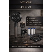 deyhome 6 Fonksiyonlu Filtreli Duş Başlığı + Yapışkanlı Mafsal + 3 Yedek Filtre – 150CM Örgülü Hortum-Basınç Artırıcı, Klor & Kireç Önleyici