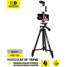Alpotekno Koosda KSD-T50 50” Vlog Tripod Seti LED Işıklı Mikrofonlu Telefon Tutucu Bluetooth Kumandalı Profesyonel Video Çekim Kiti