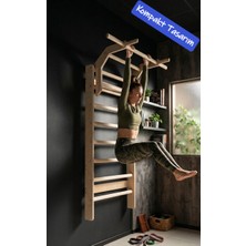 Fit Ladder Kompakt Bar - Ahşap Barfiks Barı, Isveç Merdiveni, Egzersiz Barı, Skolyoz Duvar Barı - Ahşap