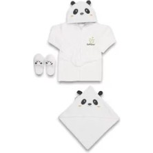 Bebitof Baby Panda Bebe Bornoz Seti 30037 Beyaz