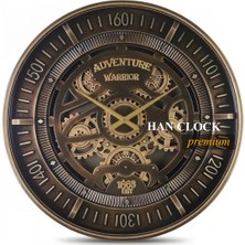 Han Clock Adventure Varrior Metal Çarklı Duvar Saati (Kahve-Altın)