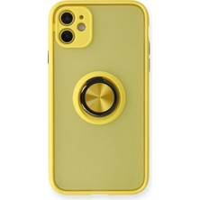 LuxeGem Iphone 11 Kılıf Montreal Yüzüklü Silikon Kapak - Sarı