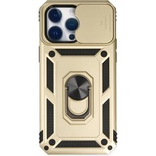 LuxeGem Iphone 14 Pro Kılıf Pars Lens Yüzüklü Silikon - Gold