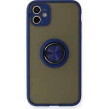 LuxeGem Iphone 11 Kılıf Montreal Yüzüklü Silikon Kapak - Lacivert