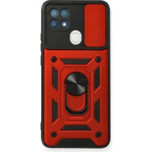 LuxeGem Oppo A15 Kılıf Pars Lens Yüzüklü Silikon - Kırmızı