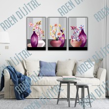 Aden Dijital Dekoratif 3 Lü Çiçekler Kanvas Tablo