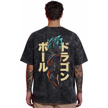 Sevbano Tasarım Son Goku Dragon Ball Anime Sırt Baskılı Unisex Oversize Vintage Yıkamalı Tişört