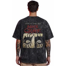 Sevbano Tasarım Alice Cooper Rock Metal Şarkıcı Sırt Baskılı Unisex Oversize Vintage Yıkamalı Tişört