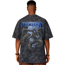 Sevbano Tasarım Pantera Rock Metal Müzik Grubu Sırt Baskılı Unisex Oversize Vintage Yıkamalı Tişört