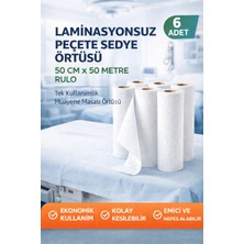 Tuba Toptaş Laminasyonsuz Peçete Sedye Örtüsü 50 cm x 50 Metre Rulo Tek Kullanımlık Muayene Masası Örtüsü 6 Adet