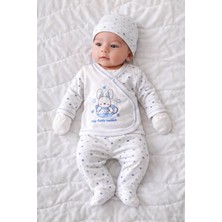 Aydede Kids Erkek Bebek 5’li Hastane Çıkışı Seti %100 Pamuk Tavşan Baskılı Yenidoğan Seti