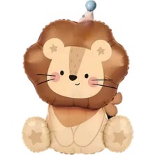 İrem Parti Dükkanı Retro Sevimli Şapkalı Aslan Krem Kahve Renk Folyo Balon 58X80