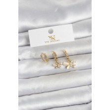SHC4200 Pirinç Gold Renk Model 3'lü Kadın Küpe