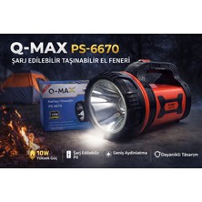 Tuba Toptaş Q-Max PS-6670 Şarj Edilebilir El Feneri 10W Güçlü LED Taşınabilir Uzun Ömürlü Projektör Fener