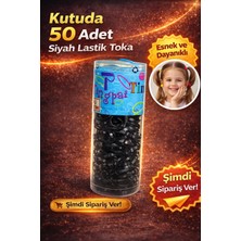 Tuba Toptaş 50 Adet Siyah Lastik Toka Seti Kutu Içinde Siyah Renkli Saç Lastiği Çocuk ve Kadın Saç Tokası