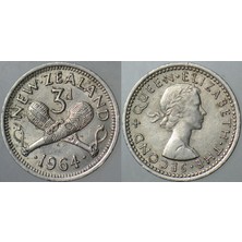Banknoting Yeni Zelanda 3 Pence 1964 Kraliçe Iı. Elizabeth.