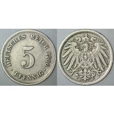 Banknoting Almanya 5 Pfennig 1906 A. Iı. Wilhelm Dönemi.