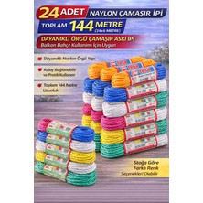 Tuba Toptaş 24 Adet Naylon Çamaşır Ipi 6 Metre Dayanıklı Örgü Çamaşır Askı Ipi Toplam 144 Metre