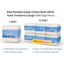 Cansa Elise Pamuklu Çubuk Cotton Buds 200’LÜ Kulak Temizleme Çubuğu Doğal Pamuk 1 Paket