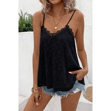 Sidelya Concept Kadın Ip Askılı V Dantel Yakalı Dantel Bluz