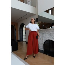Özge Özgenç Beli Lastik ve Bağlamalı Geniş Paça Pantolon