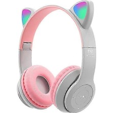 Bukrem Store LED Kedi Kulaklı Bluetooth Kulaklık, Kulaklık Bluetooth Kulaklık, Bluetooth Kulaklık, Katlanabilir Bluetooth Kulaklık Gray