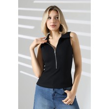 Modaplaza Kadın Gömlek Yaka Metal Fermuarlı Kaşkorse Likralı Body 22126