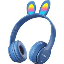 Bukrem Store P47R Kablosuz Kulaklık Akıllı Gürültü Azaltma Sevimli Tavşan Kulakları Film Izlerken Koyu Mavi