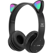 Bukrem Store P47M Cat Ear Çocuk Baş-Kulak Bluetooth Kulaklık-Siyah Siyah