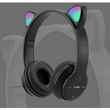 Bukrem Store P47M Kulaklık Bluetooth Kulaklık Kulaklık Kablosuz Kedi Kulak Gürültü Önleyici Kulaklıklar Stereo Katlanabilir Spor Kulaklık Mikrofonlu Kulaklık Siyah