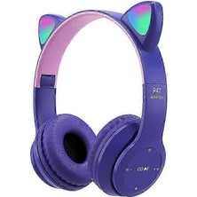 Bukrem Store LED Kedi Kulaklı Bluetooth Kulaklık, Kulaklık Bluetooth Kulaklık, Bluetooth Kulaklık, Katlanabilir Bluetooth Kulaklık Purple