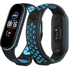 Senka Mi Band 4 Spor Delikli Kordon - Siyah-Mavi