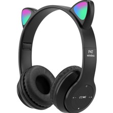 Bukrem Store Mercitech P47 Kedi Kulaklı Işıklı Kablosuz Bluetooth 5.0 Kulak Üstü Kulaklık