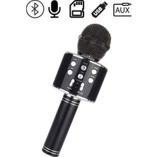 Karaoke Mikrofon Aux USB ve Sd Kart Girişli Bluetooth Mikrofon Siyah