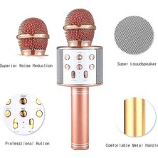 Karaoke Mikrofon Aux USB ve Sd Kart Girişli Bluetooth Mikrofon Rose Gold
