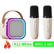 1-2 Kablosuz Mikrofonlar Ile K12 Karaoke Makinesi Taşınabilir 5.3 Pa Bluetooth Beige 2 Mic