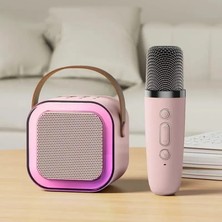 Bluetooth Hoparlör K12 Karaoke Makinesi Taşınabilir 5. Kablosuz Mikrofonlar Ile Pink 1 Mic