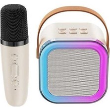 Zenithdeals Yetişkinler ve Çocuklar Için Kablosuz Mikrofonlu Taşınabilir Karaoke Makinesi Bt Karaoke Beyaz/ Altın