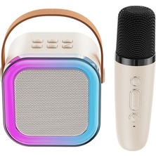 Moveevo Mikrofonlu Mini K12 Bluetooth Hoparlör - Ev ve Dış Mekanlar Için Karaoke Sistemi, 6W Güç, 8-10 Saat Çalma Süresi, Bej Renk Tek Mikrofon
