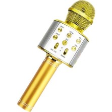 Mikrofonlu Karaoke Bluetooth Hoparlör Çocuklar Için Şarj Edilebilir Taşınabilir Ses Değiştirici Kablosuz Bluetooth Mikrofon Gold
