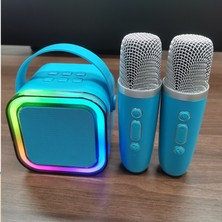 K12 Bluetooth Ses Mikrofonu Taşınabili Karaoke Mikrofonu Küçük Hoparlör Mavi