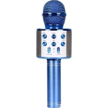 Kablosuz Bluetooth Karaoke Mikrofon Hoparlör Şarj Edilebilir El Blue