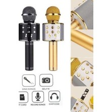 Şarj Edilebilir Telefon ve USB Bağlantılı Karaoke Mikrofon Altın Altın