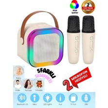 Uiowoo K12 Kablosuz Bluetooth Hoparlör Bej Karaoke 2 Mikrofon Li Ses Efektli Rgb Hd Stereo Ses Usb/sd